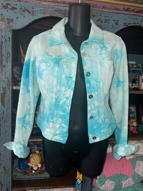 Vintage Y2k Unworn A.B.S. Turquoise Tie Dye Denim Jean Jacket